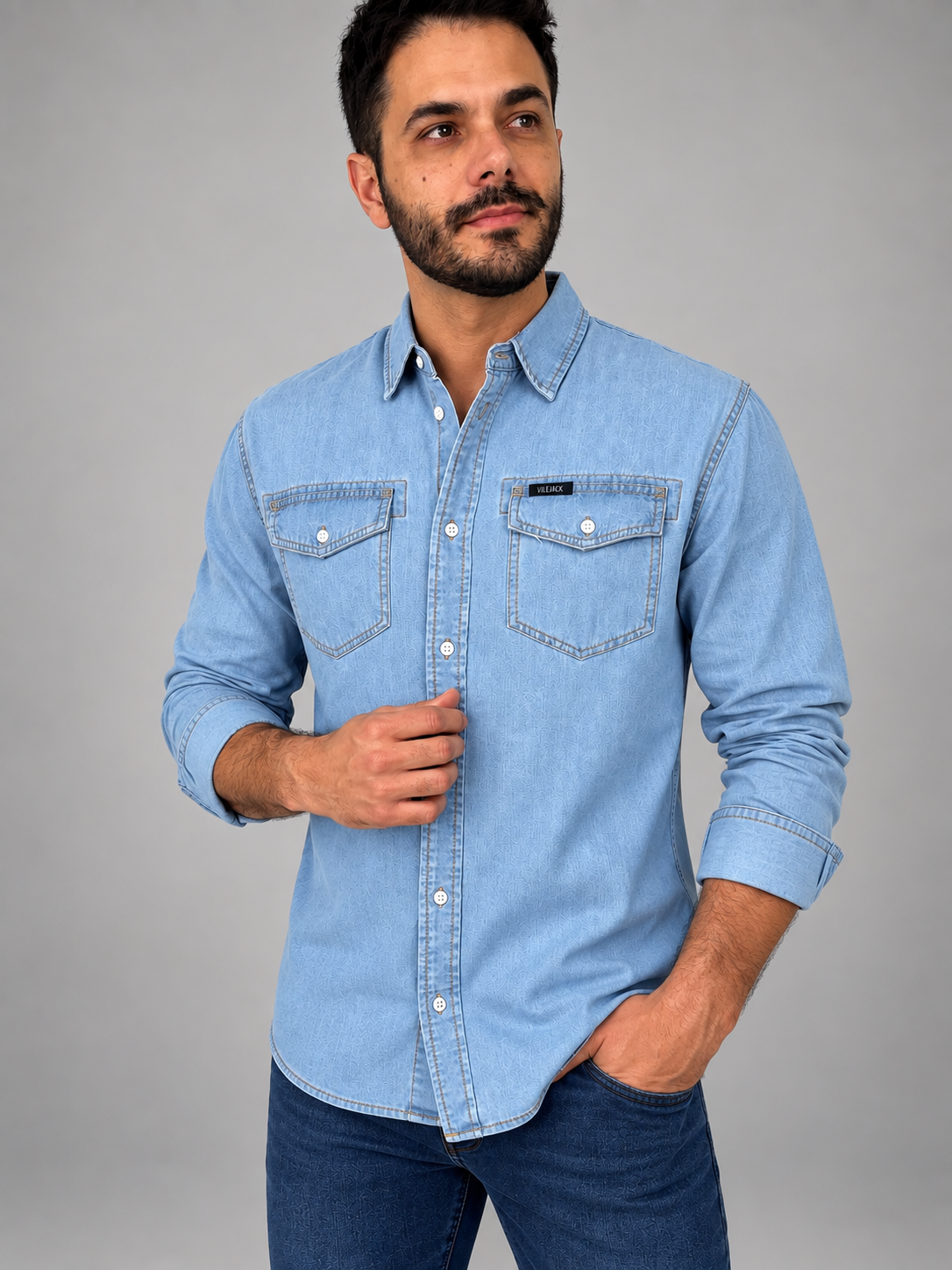 Camisa Jeans Masculina Regular Premium Vilejack Importada