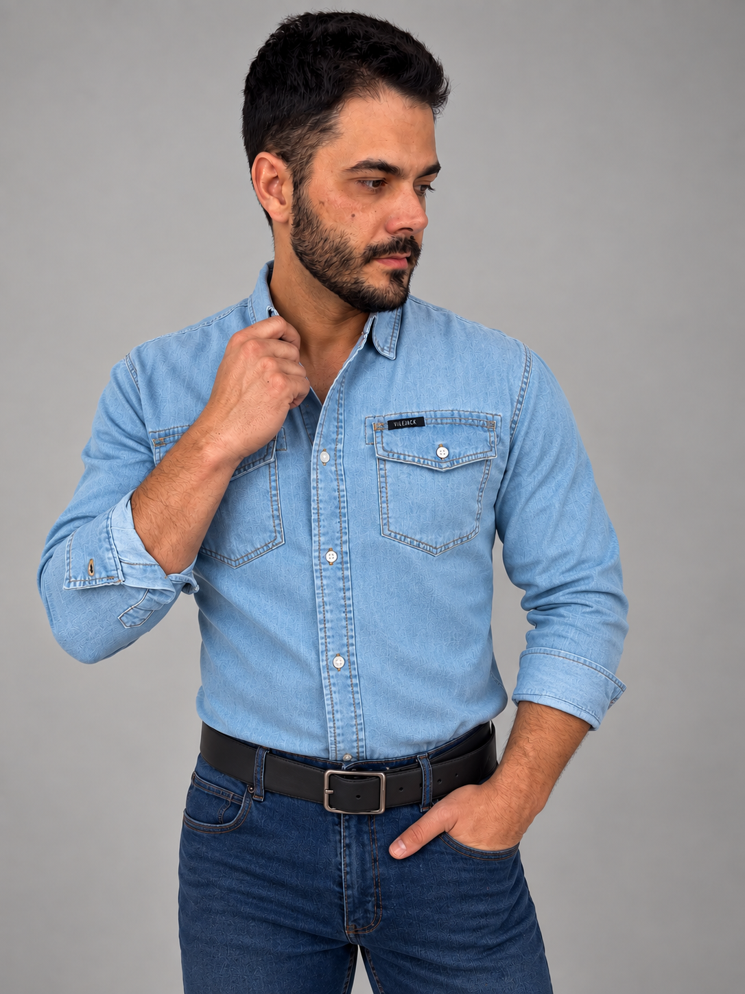 Camisa Jeans Masculina Regular Premium Vilejack Importada