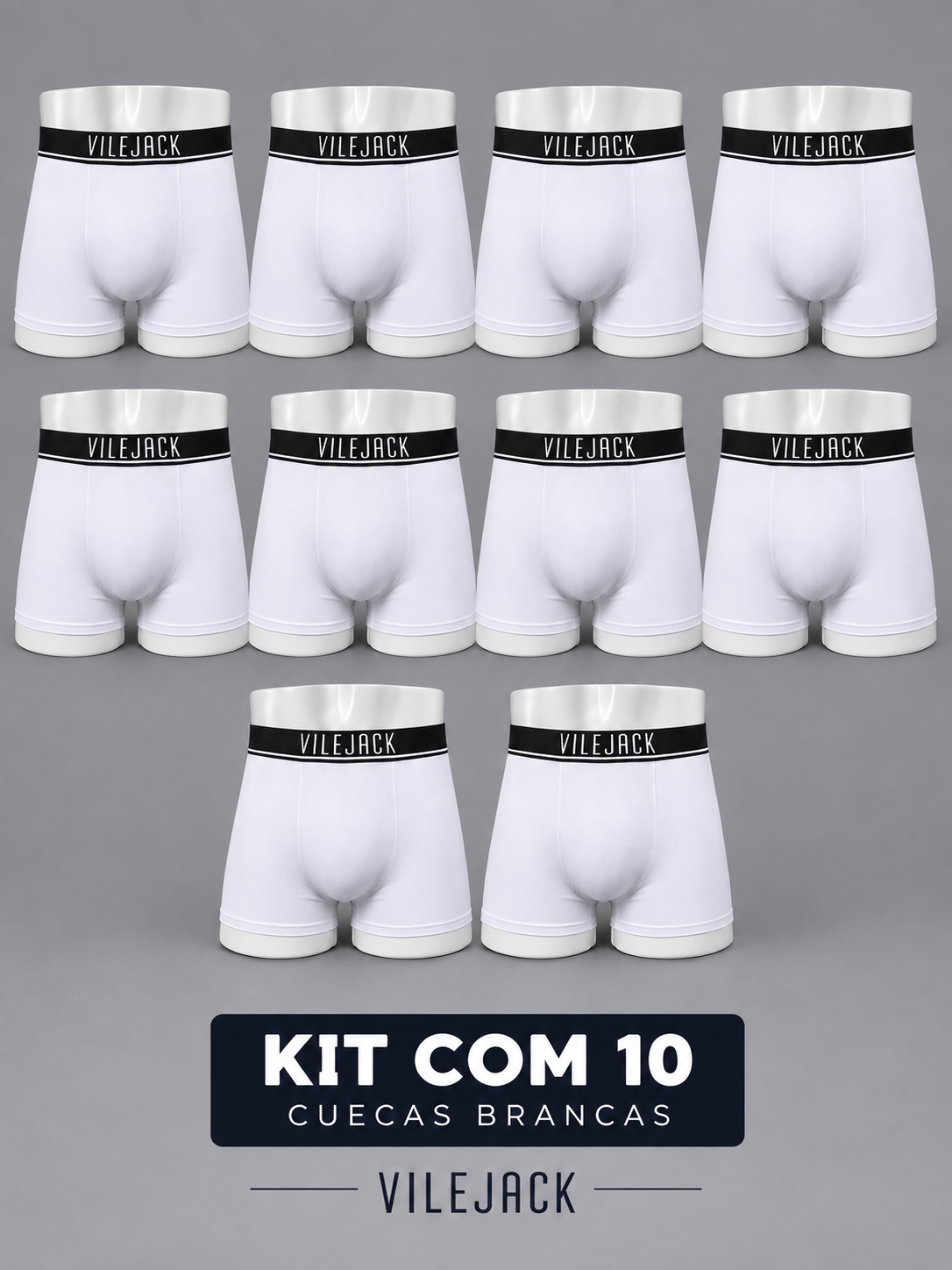 Kit Com 10 Cueca Boxer Masculina S/ Costura Poliamida Elastano Vilejack