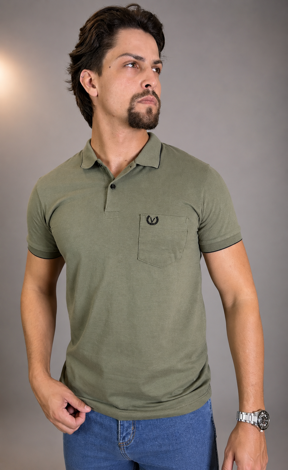 Camisa Gola Polo Masculina Algodão c/ Bolso Vilejack