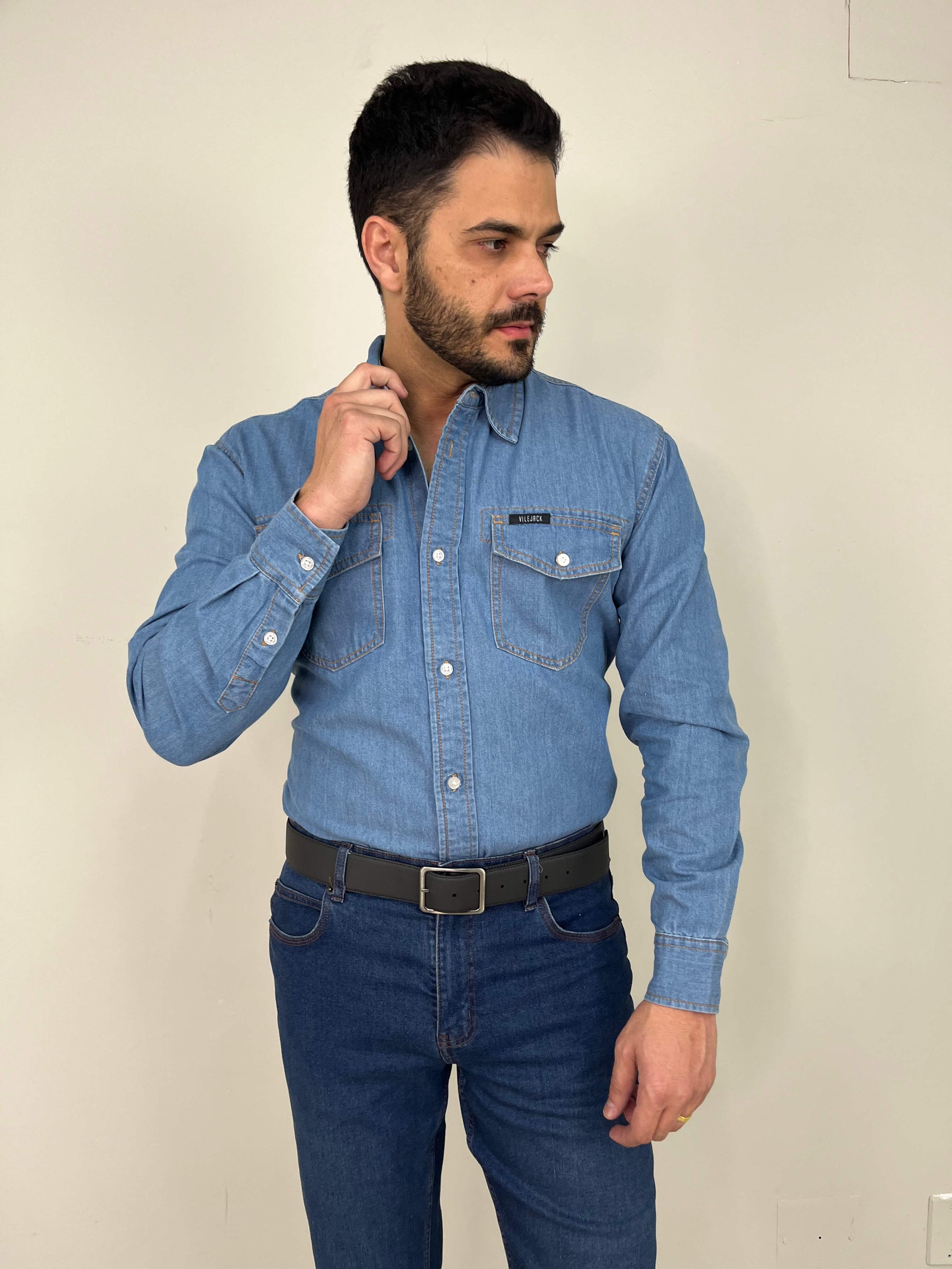 Camisa Jeans Masculina Regular Premium Vilejack Importada