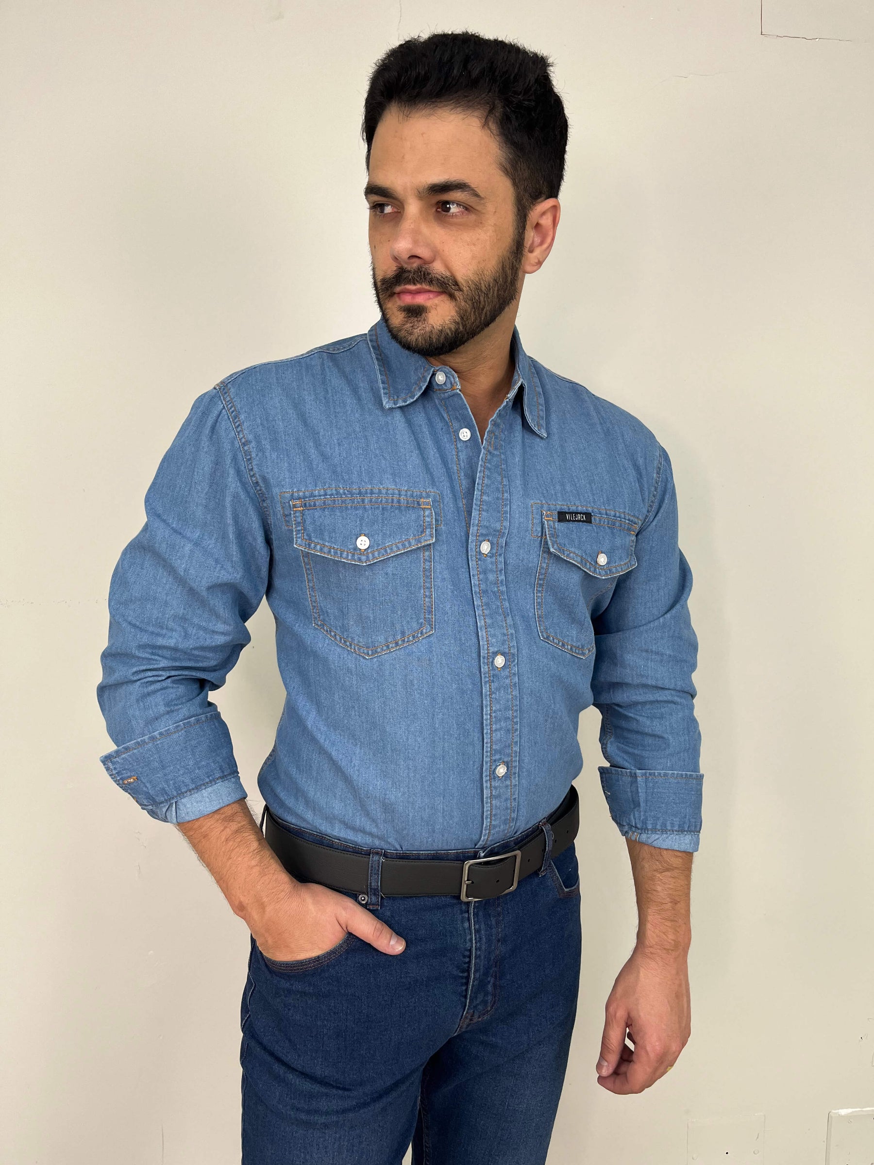Camisa Jeans Masculina Regular Premium Vilejack Importada