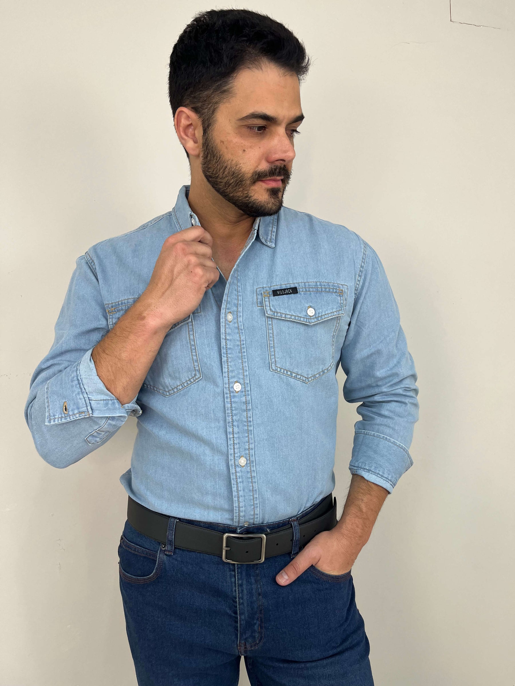 Camisa Jeans Masculina Regular Premium Vilejack Importada