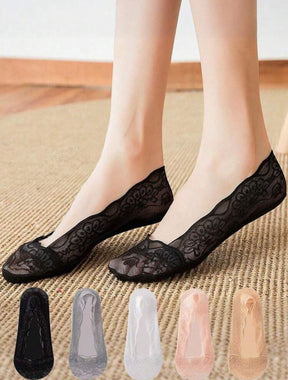 Kit 10 Pares de Meia Sapatilha Renda Antiderrapante Scanner