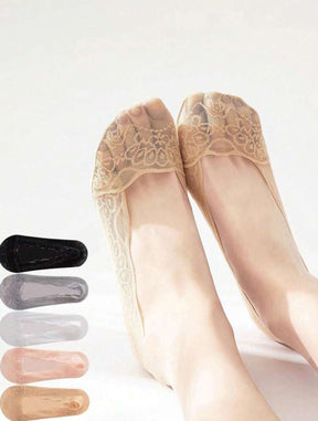 Kit 10 Pares de Meia Sapatilha Renda Antiderrapante Scanner